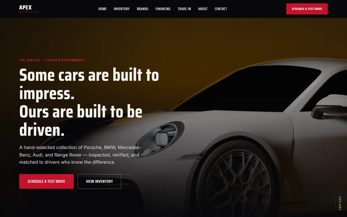 Preview of the Apex Motorhaus homepage