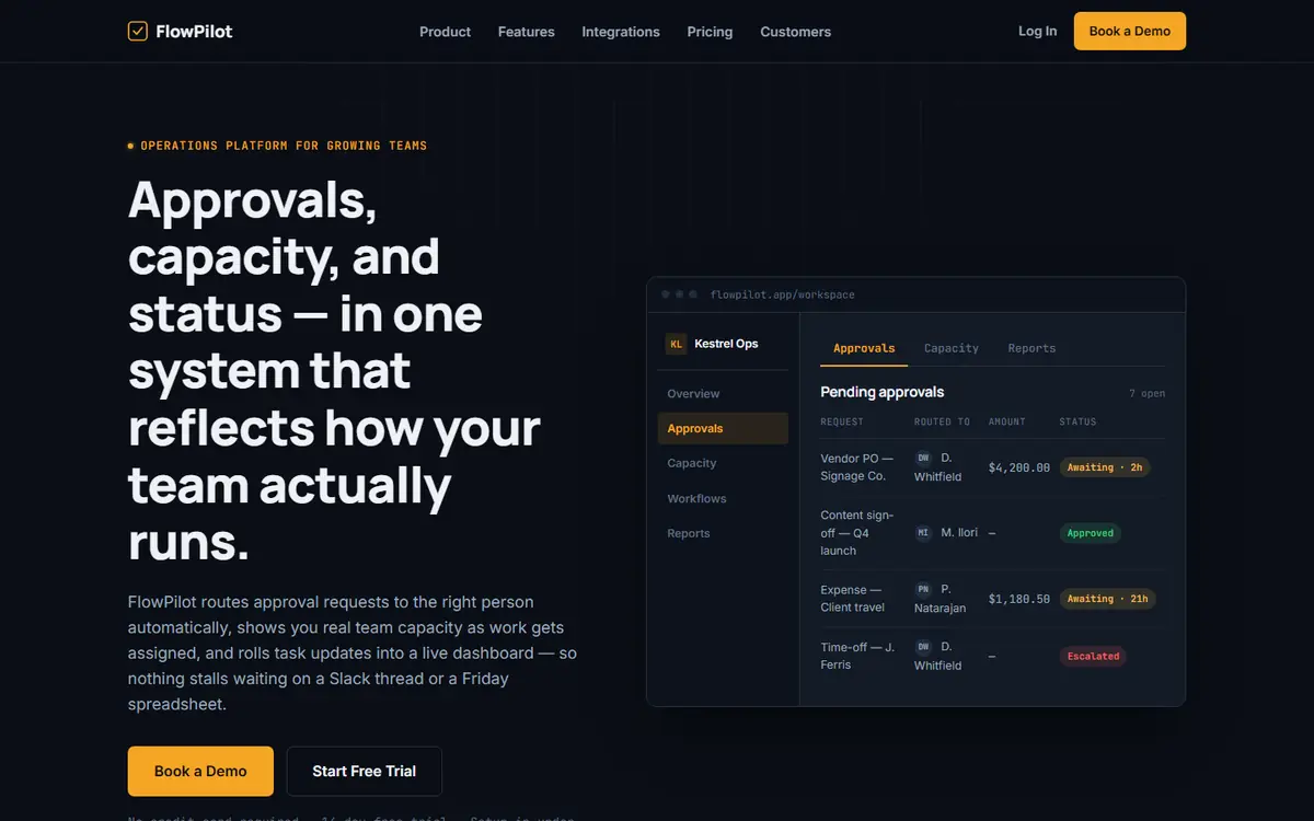 Preview of the FlowPilot homepage