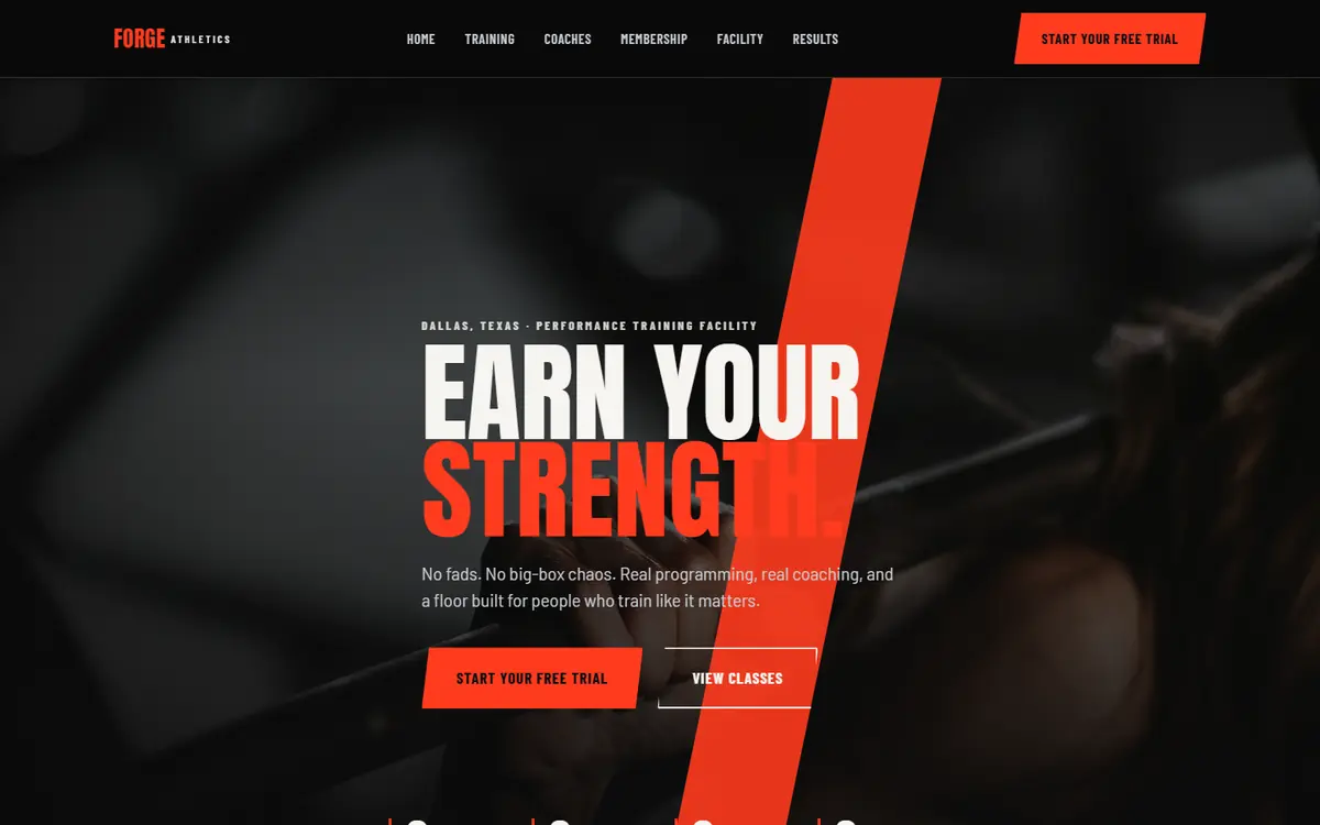 Preview of the FORGE Athletics homepage