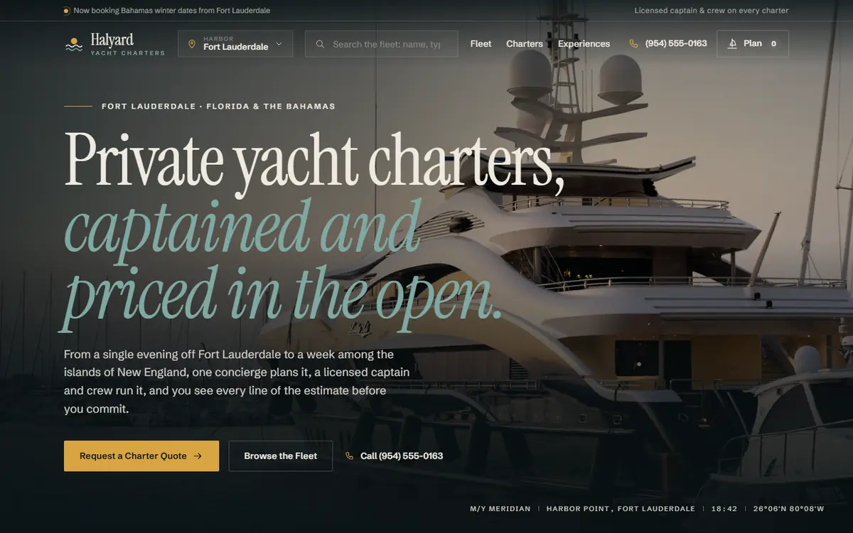 Preview of the Halyard Yacht Charters homepage