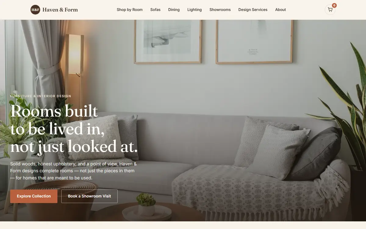 Preview of the Haven & Form homepage