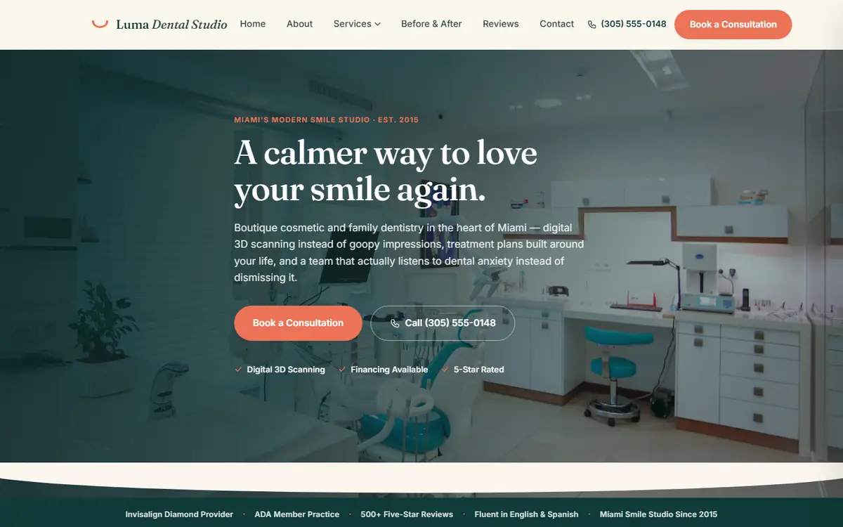 Preview of the Luma Dental Studio homepage