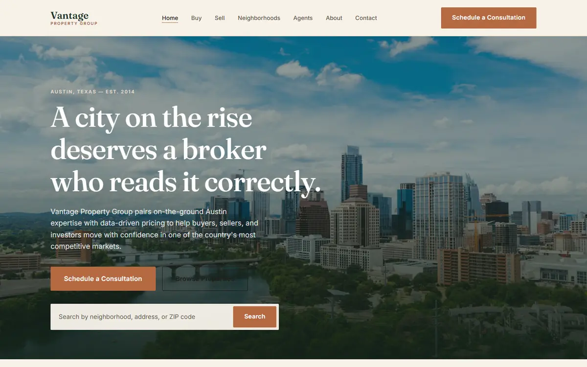 Preview of the Vantage Property Group homepage
